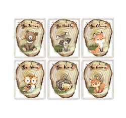 Watercolor Woodland Baby Animal Nursery Decor Set of 6 Unframed Prints - Bear Fox Owl Squirrel Raccoon Hedgehog
