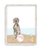 Weimaraner Puppy Dog at Beach Watercolor Dog Illustration Unframed Print, Nursery Decor, Kid's Bedroom, Laundry Room or Dog Lover