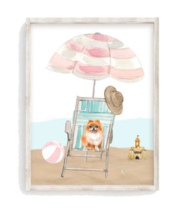 Pomeranian Puppy Dog at Beach Watercolor Dog Illustration Unframed Print, Nursery Decor, Kid's Bedroom, Laundry Room or Dog Lover