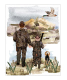 Watercolor Father Son Duck Hunting with Beagle Dog Nursery Little Boys Room Unframed Print, Rustic Outdoor Themed Decor