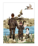 Watercolor Father Son Duck Hunting with Springer Spaniel Dog Nursery Little Boys Room Unframed Print, Rustic Outdoor Themed Decor