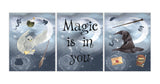 Magic Is In You Wizard Magic Nursery Decor Set of 3 Wall Art Prints Neutral, Wizardry Kid's Room Décor