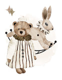 Vintage Teddy Bear Nursery Art Decor Set of Unframed 4 Prints Gender Neutral Bears with Wooden Toys