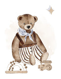 Vintage Teddy Bear Nursery Art Decor Set of Unframed 4 Prints Gender Neutral Bears with Wooden Toys