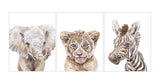 Safari Baby Animals Watercolor Nursery Decor Set of 3 Unframed Prints Elephant Lion Zebra