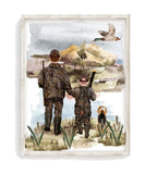 Watercolor Father Son Duck Hunting with Beagle Dog Nursery Little Boys Room Unframed Print, Rustic Outdoor Themed Decor