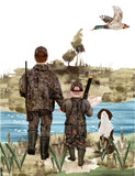 Watercolor Father Son Duck Hunting with Springer Spaniel Dog Nursery Little Boys Room Unframed Print, Rustic Outdoor Themed Decor