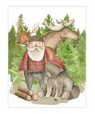 Lumberjack Bear and Moose Woodland Forest Animals Watercolor Wilderness Outdoor Themed Nursery Decor Unframed Print