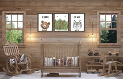 Be Brave Be Wild Bear Wolf Woodland Forest Animals Watercolor Wilderness Outdoor Themed Nursery Decor Set of 3 Unframed Prints