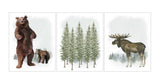 Bear and Moose Woodland Forest Trees Animal Watercolor Wilderness Outdoor Themed Nursery Decor Set of 3 Unframed Prints