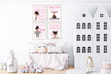 African American Pink Gymnastics Christian Nursery Set of 4 Unframed Prints with Bible Verses - Gymnast Little Girls Room