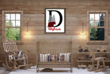 Personalized Woodland Bear Red Buffalo Plaid Baby Boy Nursery Decor Wall Art Print - Baby Name Letter Initial Monogram Rustic Outdoor Theme