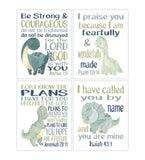 Watercolor Prehistoric Dinosaur Christian Nursery Decor Set of 4 Unframed Prints with Bible Verses