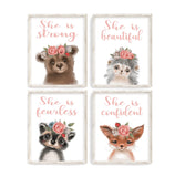 Watercolor Woodland Bear Fox Hedgehog and Raccoon Encouraging Quotes Nursery Set of 4 Unframed Prints
