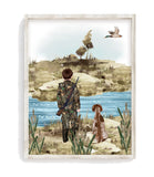 Watercolor Boy Hunting with German Shorthaired Pointer Dog Nursery Little Boys Room Unframed Print, Rustic Outdoor Themed Decor