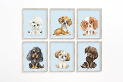 Watercolor Dogs Baby Animal Blue Nursery Decor Set of 6 Unframed Pet Prints