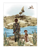 Watercolor Boy Hunting with German Shorthaired Pointer Dog Nursery Little Boys Room Unframed Print, Rustic Outdoor Themed Decor