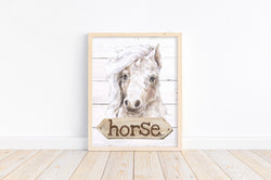 Horse Watercolor Farm Animal Rustic Shiplap Farmhouse Nursery Decor Unframed Print