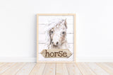 Horse Watercolor Farm Animal Rustic Shiplap Farmhouse Nursery Decor Unframed Print
