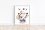 Cow with Hat Farm Animal Watercolor Rustic Nursery Decor Unframed Print, Be Silly