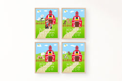 Old MacDonald Had a Farm Kids Room Farmyard Barnyard Theme Nursery Decor Set of 4 Unframed Prints