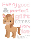 Farm Animals Christian Nursery Decor Set of 4 Unframed Prints, Cow, Pig, Sheep and Horse with Bible Verses