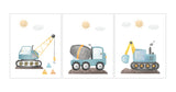 Watercolor Cute Construction Vehicles Boys Room Nursery Set of 3 Unframed Prints