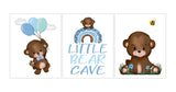 Teddy Bear Watercolor Baby Boy Rainbow Balloons Little Bear Cave Nursery Decor Set of 3 Unframed Prints