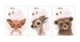 Watercolor Deer Bear Fox Woodland Baby Forest Animal Nursery Decor Set of 3 Unframed Prints