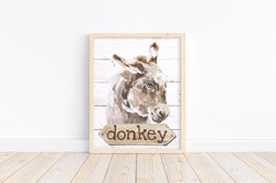 Donkey Watercolor Farm Animal Rustic Shiplap Farmhouse Nursery Decor Unframed Print