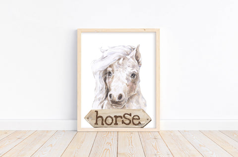 Horse Watercolor Farm Animal Rustic Farmhouse Nursery Decor Unframed Print