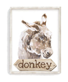 Donkey Watercolor Farm Animal Rustic Farmhouse Nursery Decor Unframed Print