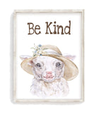 Lamb with Hat Farm Animal Watercolor Rustic Nursery Decor Unframed Print, Be Kind