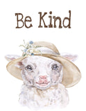 Lamb with Hat Farm Animal Watercolor Rustic Nursery Decor Unframed Print, Be Kind