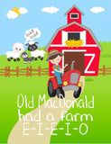 Old MacDonald Had a Farm Kids Room Farmyard Barnyard Theme Nursery Decor Set of 4 Unframed Prints