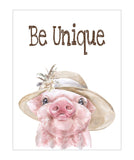 Pig with Hat Farm Animal Watercolor Rustic Nursery Decor Unframed Print, Be Unique