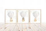 Woodland Animals Watercolor Hot Air Balloon Gender Neutral Nursery Set of 3 Unframed Prints Fox Bear Deer