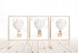 Woodland Animals Watercolor Hot Air Balloon Gender Neutral Nursery Set of 3 Unframed Prints Deer Bear Owl