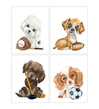 Watercolor Sports Dog Nursery or Kids Room Set of 4 Unframed Prints Football Baseball Soccer and Hockey