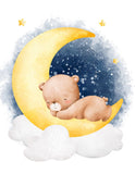 Good Night Sweet Baby Bear on Moon in Clouds and Stars Nursery Set of 3 Unframed Prints