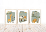 Safari Boho Animals Nursery Decor Set of 3 Unframed Prints Monkey, Zebra, Giraffe and Lion - Gender Neutral Jungle Baby