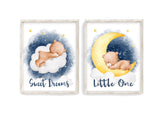 Sweet Dreams Little One Baby Bear on Moon in Clouds and Stars Nursery Set of 2 Unframed Prints