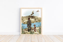 Watercolor Boy Hunting with German Shorthaired Pointer Dog Nursery Little Boys Room Unframed Print, Rustic Outdoor Themed Decor