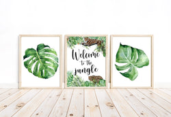 Welcome to the Jungle Watercolor Rainforest Jungle Animals Nursery Decor Set of 3 Unframed Prints Jaguar and Ocelot