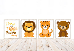 Lions and Tigers and Bears Oh My Quote Nursery Decor Set of 4 Unframed Prints