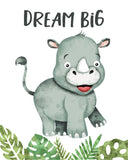 Be Brave Dream Big Stand Tall Watercolor Safari Animals Nursery Decor Set of 3 Unframed Prints Lion Giraffe Rhino