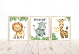Be Brave Dream Big Stand Tall Watercolor Safari Animals Nursery Decor Set of 3 Unframed Prints Lion Giraffe Rhino