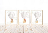 Woodland Animals Watercolor Hot Air Balloon Gender Neutral Nursery Set of 3 Unframed Prints Fox Raccoon Moose Bunny Mouse