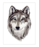 Wolf Head Watercolor Nature Rustic Hunting Outdoor Themed Decor Nursery Little Boys Room Unframed Print