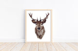 Deer Head Watercolor Nature Rustic Hunting Outdoor Themed Decor Nursery Little Boys Room Unframed Print